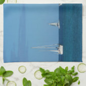 ベイホワイトとブルーの帆船航海の キッチンタオル (折り畳み)