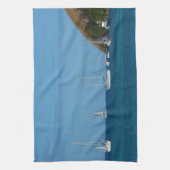 ベイホワイトとブルーの帆船航海の キッチンタオル (縦)