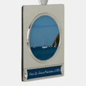 ベイホワイトとブルーの帆船航海の シルバープレートバナーオーナメント (右)