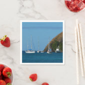 ベイホワイトとブルーの帆船航海の スタンダードカクテルナプキン (インサイチュ)