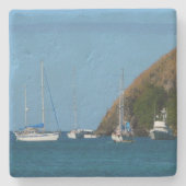 ベイホワイトとブルーの帆船航海の ストーンコースター (正面)