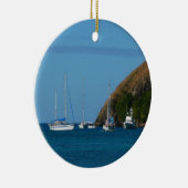 ベイホワイトとブルーの帆船航海の セラミックオーナメント (右)