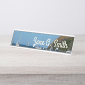 ベイホワイトとブルーの帆船航海の デスクネームプレート (正面)