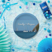 ベイホワイトとブルーの帆船航海の ペーパープレート (パーティー)