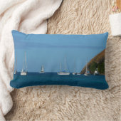 ベイホワイトとブルーの帆船航海の ランバークッション (ブランケット)