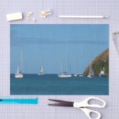ベイホワイトとブルーの帆船航海の 薄葉紙 (クラフト)