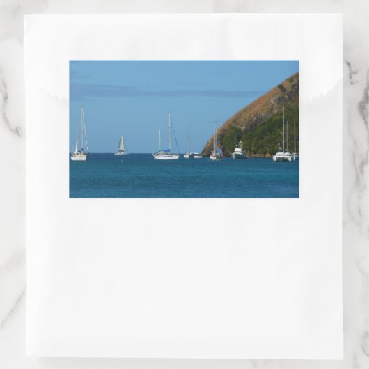 ベイホワイトとブルーの帆船航海の 長方形シール (バッグ)