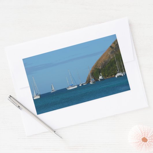 ベイホワイトとブルーの帆船航海の 長方形シール (封筒)