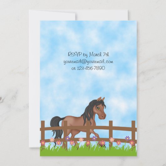 ベイホースかわいらしアンドフラワーズ誕生日招待状 招待状 (裏面)