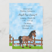 ベイホースかわいらしアンドフラワーズ誕生日招待状 招待状 (正面/裏面)