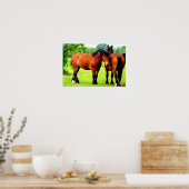 ベイポーランドの飼育馬のペア |緑（横） ポスター (キッチン)