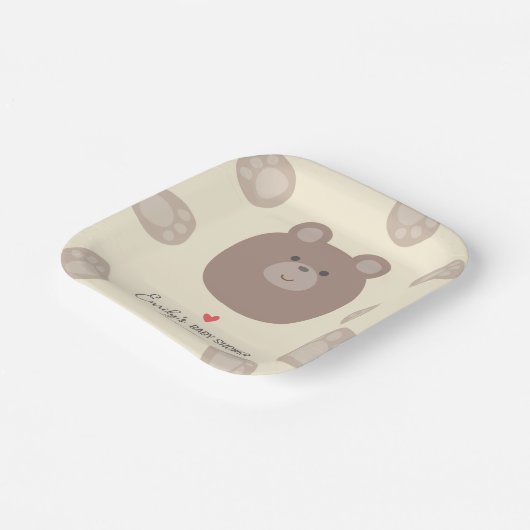 ベイリーかわいいブラウンテディベアかわいい男の子の赤ちゃんシャワー ペーパープレート (傾斜あり)