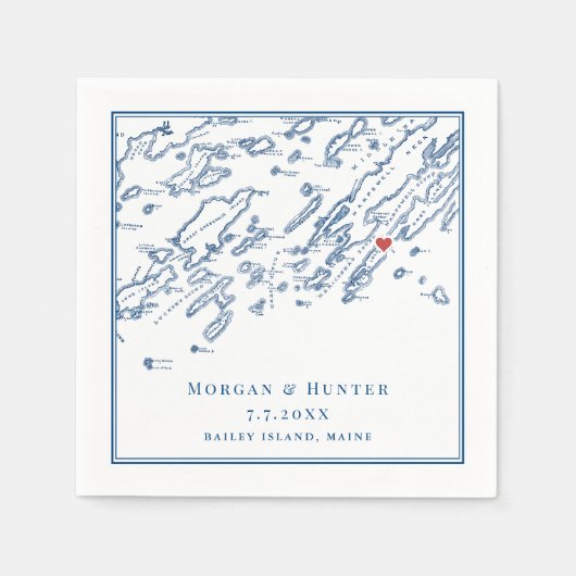 ベイリーアイランドメーンカスコベイマップネイビー結婚ズ スタンダードカクテルナプキン (正面)