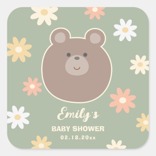 ベイリーキュートテディベア春男の赤ちゃんベビーシャワー スクエアシール (正面)