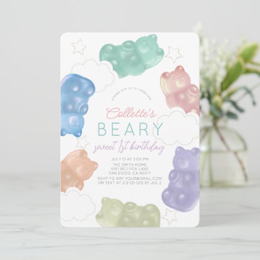ベイリースイートパステルグミベアーガール1st誕生日 招待状 (スタンド正面)