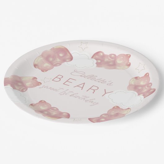 ベイリースイートピンクグミベアーガール誕生日 ペーパープレート (アングル)