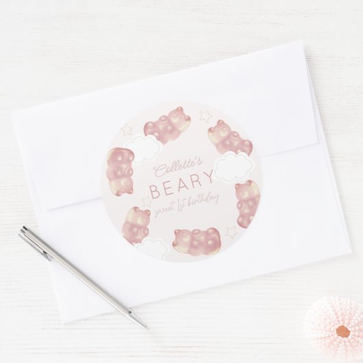 ベイリースイートピンクグミベアーガール誕生日 ラウンドシール (封筒)