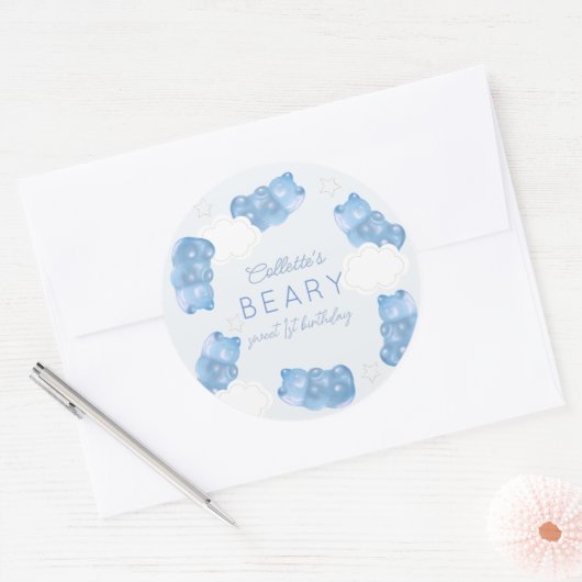 ベイリースイートブルーグミベアーボーイ誕生日 ラウンドシール (封筒)