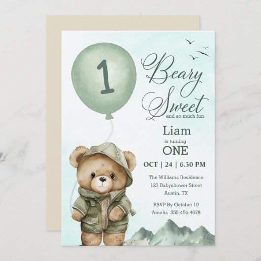 ベイリースウィートファースト誕生日招待状 | 招待状 (正面/裏面)