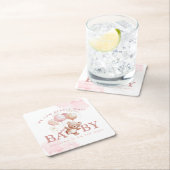 ベイリーピンクbearly待ちテディベア赤ちゃんシャワー スクエアペーパーコースター (インサイチュ)