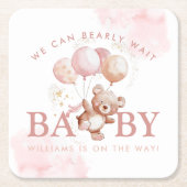 ベイリーピンクbearly待ちテディベア赤ちゃんシャワー スクエアペーパーコースター (正面)