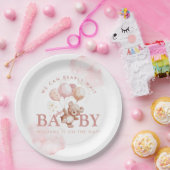ベイリーピンクbearly待ちテディベア赤ちゃんシャワー ペーパープレート (パーティー)