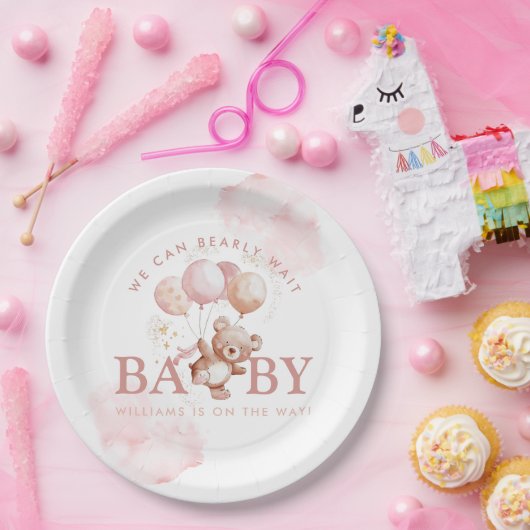 ベイリーピンクbearly待ちテディベア赤ちゃんシャワー ペーパープレート (パーティー)