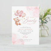 ベイリーピンクbearly待ちテディベア赤ちゃんシャワー 招待状 (スタンド正面)