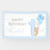 ベイリーファーストテディベアブルーギンガムバースデーパーティー 横断幕 (横)