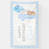 ベイリーファーストテディベアブルーギンガムバースデーパーティー 横断幕 (縦)