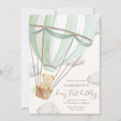 ベイリーファーストテディベアホットエアバルーン誕生日 招待状 (正面)