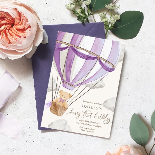 ベイリーファーストテディベアホットエアバルーン誕生日 招待状
