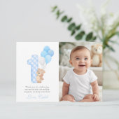 ベイリーファーストテディベアボーイバースデーパーティーゲスト サンキューカード (スタンド正面)