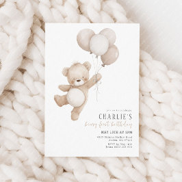 ベイリーファーストベージュニュートラルバルーン1st誕生日 招待状