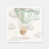 ベイリーファースト誕生日テディベアホットエアバルーン スタンダードカクテルナプキン (正面)