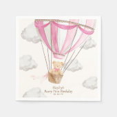 ベイリーファースト誕生日テディベアホットエアバルーン スタンダードカクテルナプキン (正面)