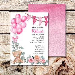 ベイリーファースト誕生日ピンクバルーン招待状 招待状