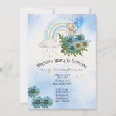 ベイリーファースト誕生日ボーイレインボーボーホベア 招待状 (正面)