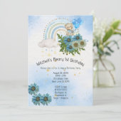 ベイリーファースト誕生日ボーイレインボーボーホベア 招待状 (スタンド正面)