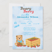 ベイリーベリーキュートブルークブズストロベリー誕生日 招待状 (正面)