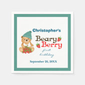 ベイリーベリーファースト誕生日テディベアーイチゴ スタンダードカクテルナプキン (正面)