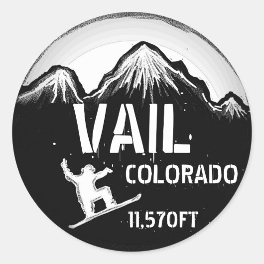ベイルコロラド白黒スノーボードアートステッカー ラウンドシール (正面)
