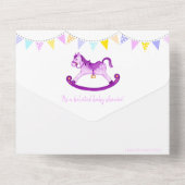 ベイルドベビーシャワーロッキング馬の写真の出会い オールインワン招待状 (裏面)