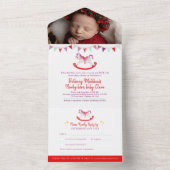 ベイルドベビーシャワーロッキング馬の写真の出会い オールインワン招待状 (内側)