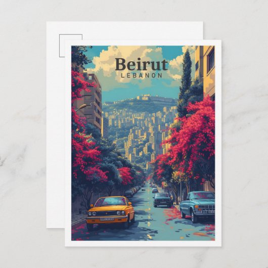 ベイルートレバノンヴィンテージアートトラベルイラストレーション ポストカード (正面/裏面)