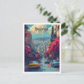 ベイルートレバノンヴィンテージアートトラベルイラストレーション ポストカード (スタンド正面)