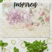 ベインスパイア引用文&ピンクバタフライシャビーコラージュ キッチンタオル (折り畳み)