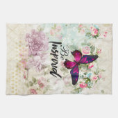 ベインスパイア引用文&ピンクバタフライシャビーコラージュ キッチンタオル (横)