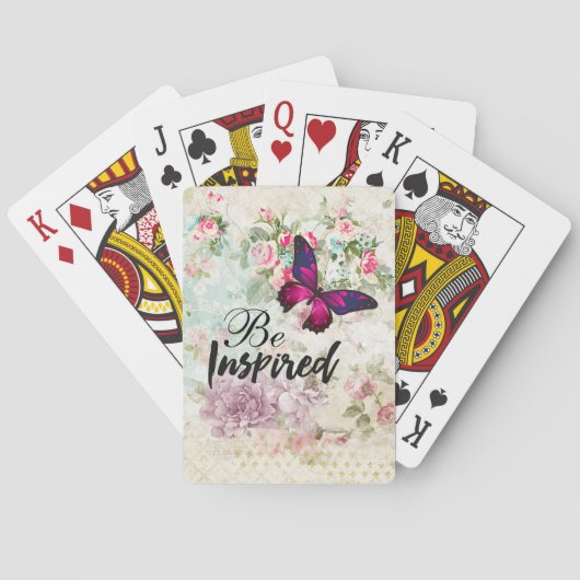 ベインスパイア引用文&ピンクバタフライシャビーコラージュ トランプ (裏面)