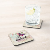 ベインスパイア引用文&ピンクバタフライヴィンテージコラージュ コースター (右側)